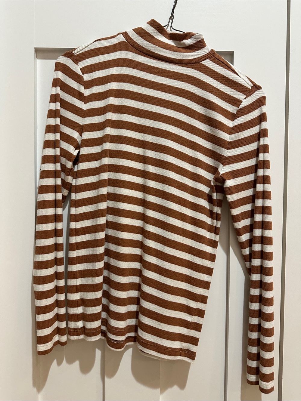 LOFT Burnt Orange & White Striped Long-Sleeve Mock Neck Top